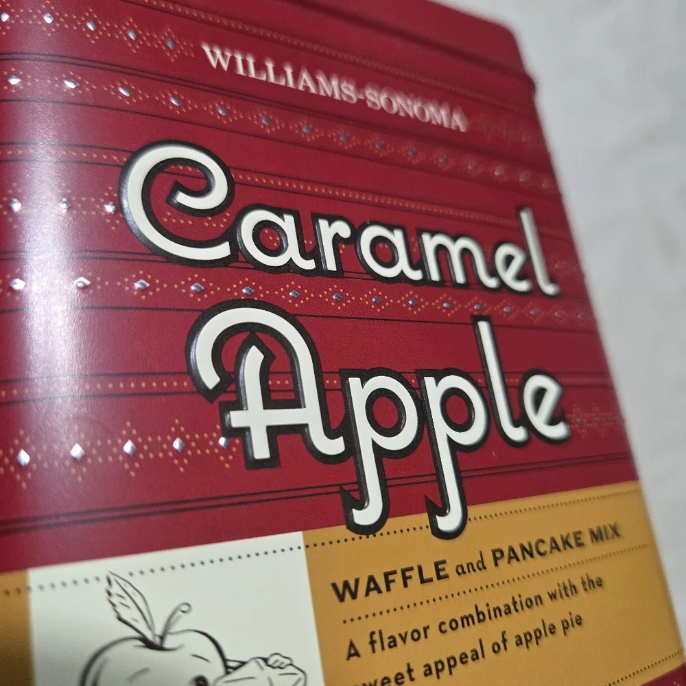 Williams Sonoma Caramel Apple Collector Tin with Lid, square, empty